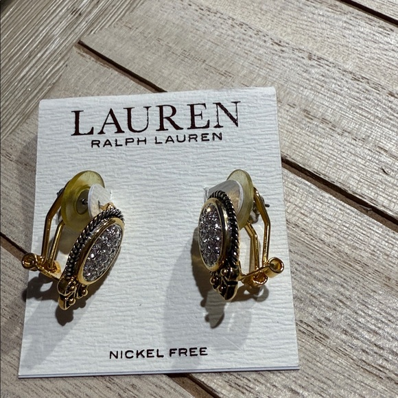 Lauren Ralph Lauren Silver and Gold Oval Stud Earrings - Picture 1 of 7